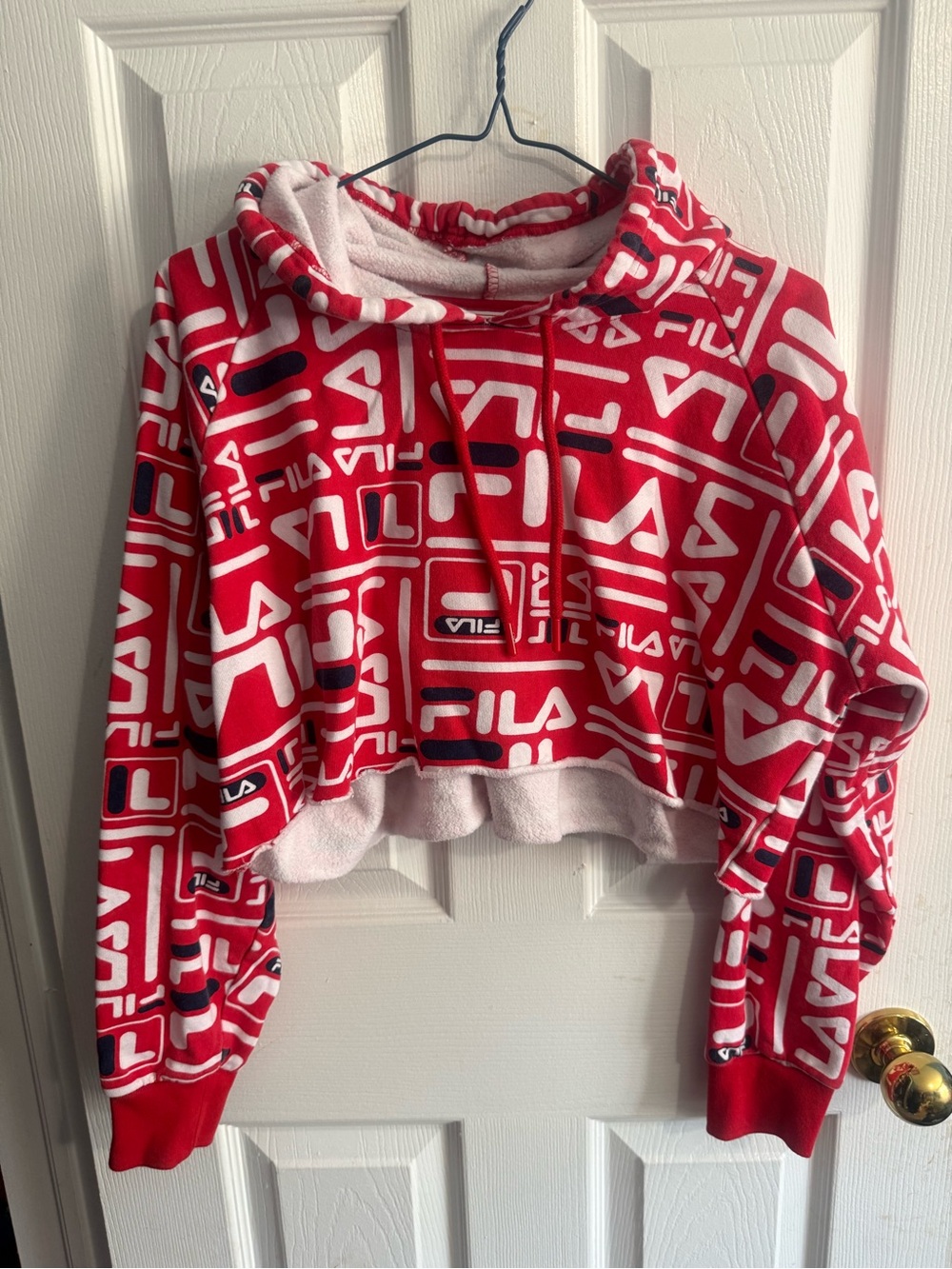 Fila Red and White Logo Cropped Hoodie Sweater Vest
